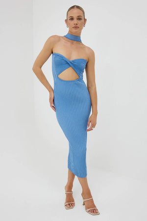 Sovere -Intwine Knit Midi Dress in Blue
